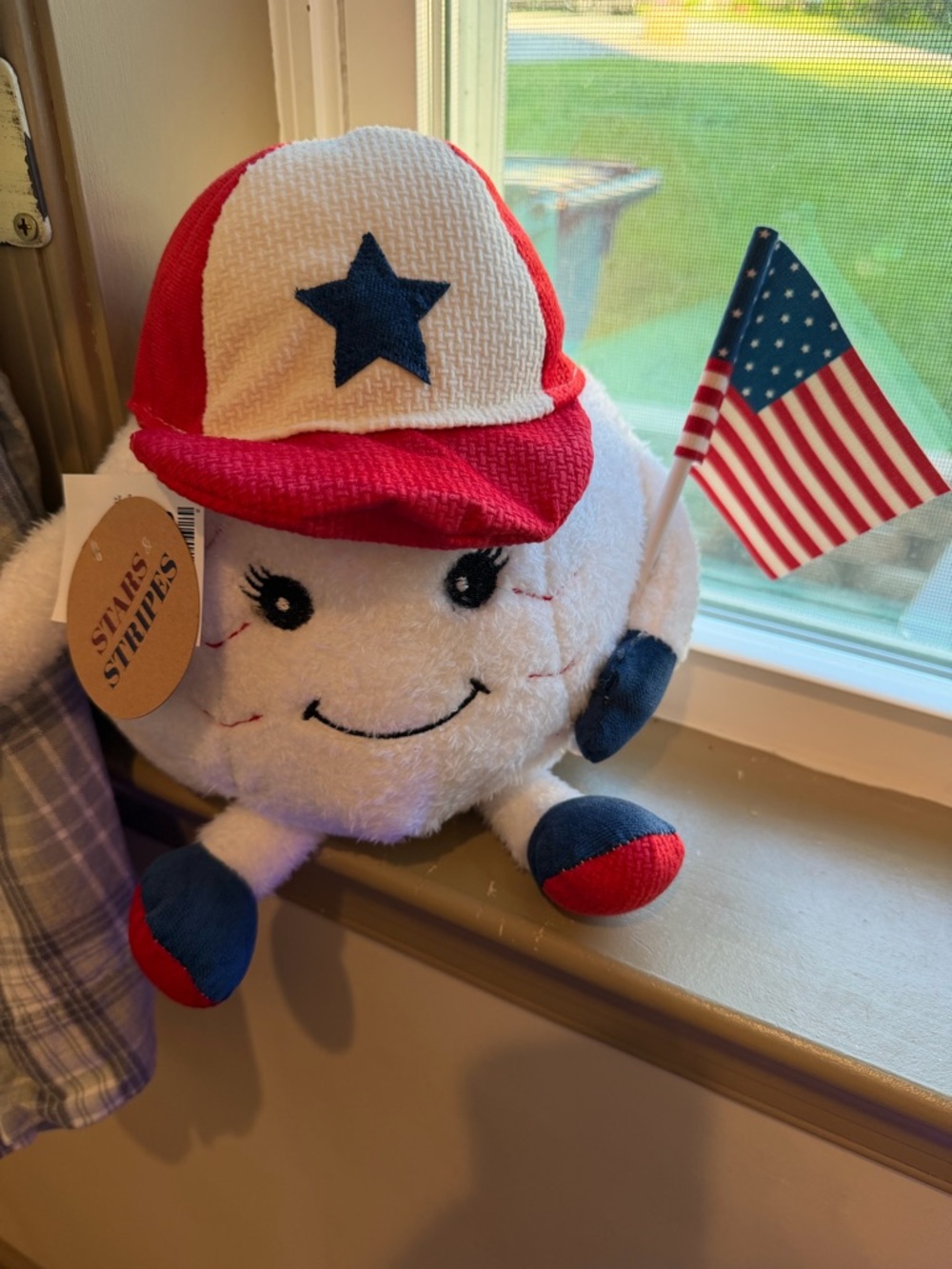 Patriotic Plush Toy with Star Cap and Flag